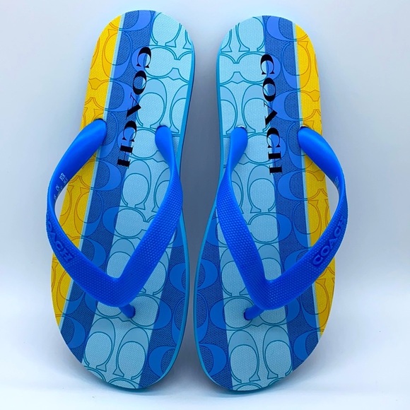 REDUCED BY $10 Coach Zak Blue Flip Flops Sz 5-6 NWT - Picture 1 of 4
